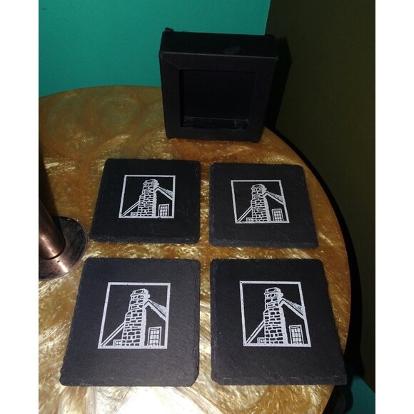 Vintage Black Slate Coasters Cottage Chimney retro rustic barware - Picture 5 of 9
